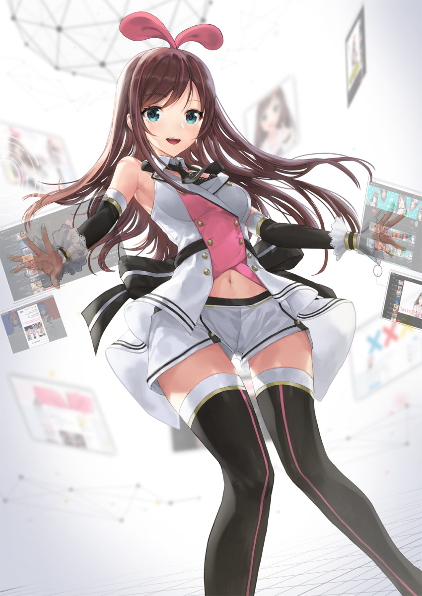 1girl, :d, a.i._channel, bangosu, bangs, black_legwear, black_neckwear, blonde_hair