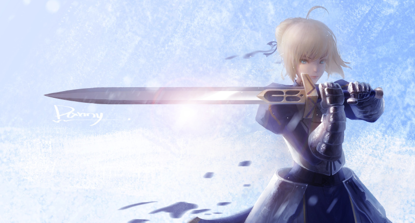 1girl, absurdres, ahoge, armor, armored_dress, artist_name, artoria_pendragon_(all), blonde_hair