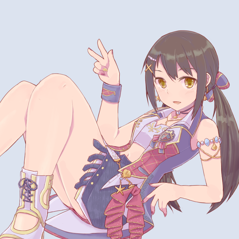 1girl, arm_at_side, arm_up, armlet, aruan, bangs, bare_legs, black_choker