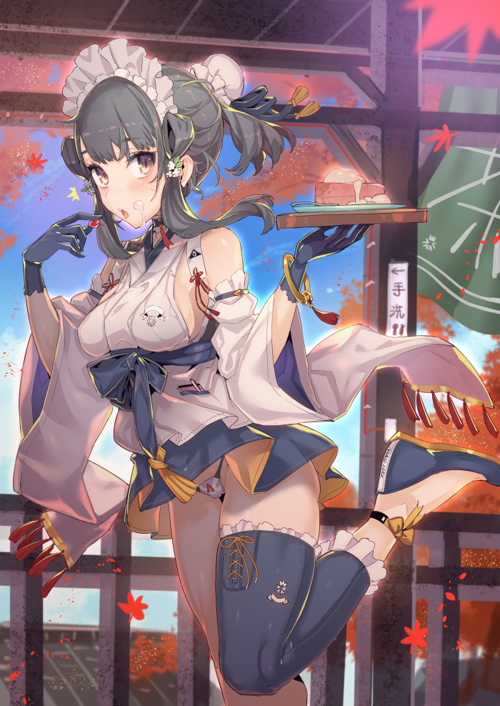 /\/\/\, 1girl, :o, ankle_ribbon, autumn, autumn_leaves, bangle, bare_shoulders