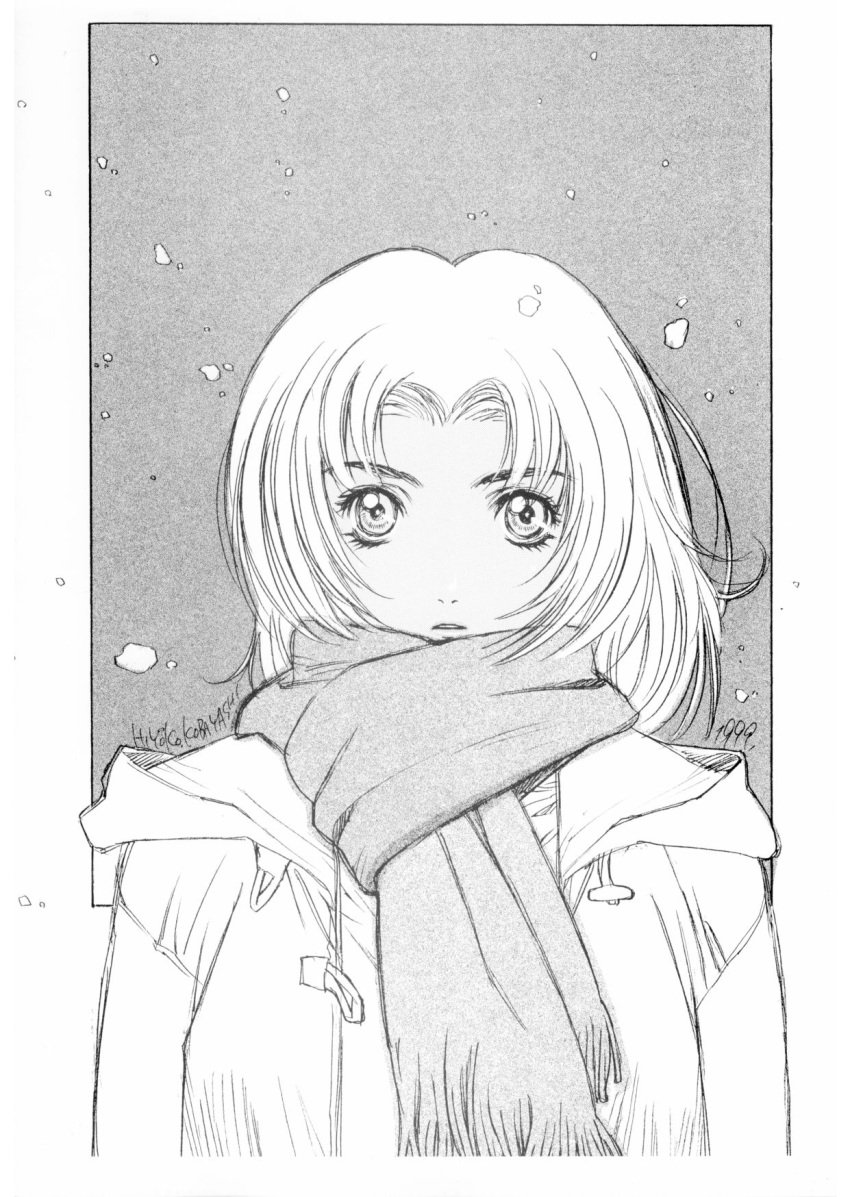 hiyoko_voice, kobayashi_hiyoko, monochrome, snow