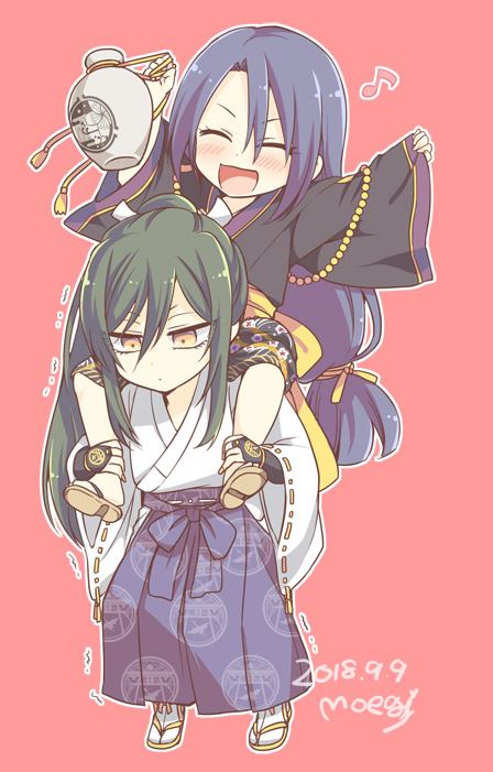 2018, 2boys, ^_^, artist_name, black_hair, blush, carrying, closed_eyes