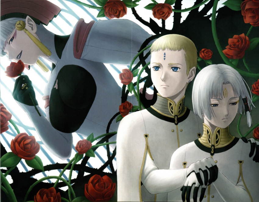 2boys, asymmetrical_hair, delphine_eraclea, delphine_eracles, dio_eraclea, dio_eracles, flower, last_exile