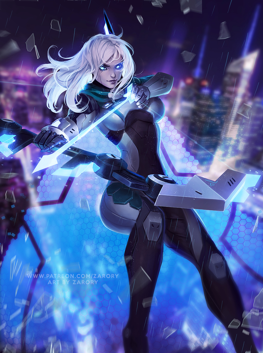 1girl, arrow, ashe_(league_of_legends), bodysuit, boobplate, bow_(weapon), breastplate, breasts