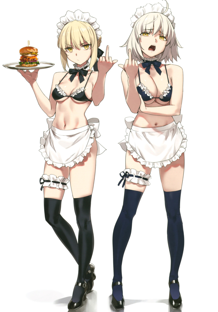 2girls, absurdres, ahoge, apron, artoria_pendragon_(all), artoria_pendragon_(swimsuit_rider_alter), bangs, bikini