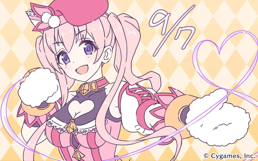 1girl, beret, cleavage_cutout, cygames, gloves, hat, highres, mayumiya_tsumugi