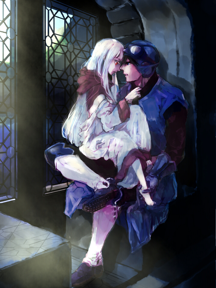 1boy, 1girl, bodysuit, commentary_request, dragon_quest, dragon_quest_ii, dress, goggles