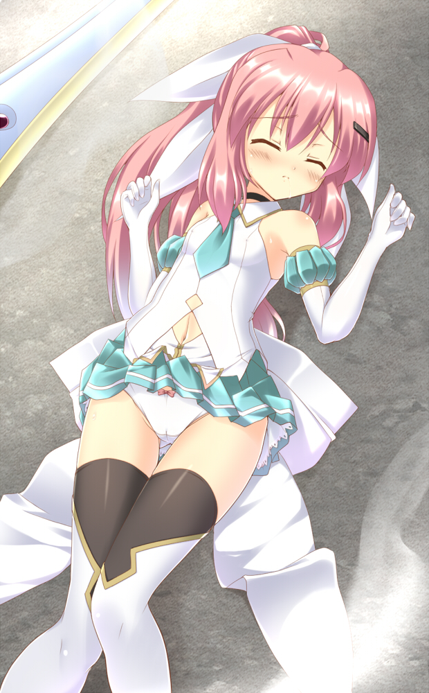 1girl, amahara_hinata_(niwata_senpei), back_bow, black_legwear, black_neckwear, blue_neckwear, blue_skirt, boots