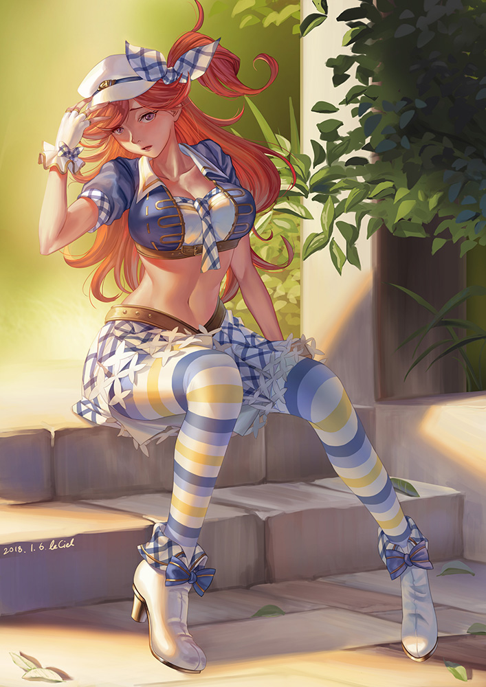1girl, bow, collarbone, commentary, commentary_request, commission, eud_(systemblue), fingerless_gloves