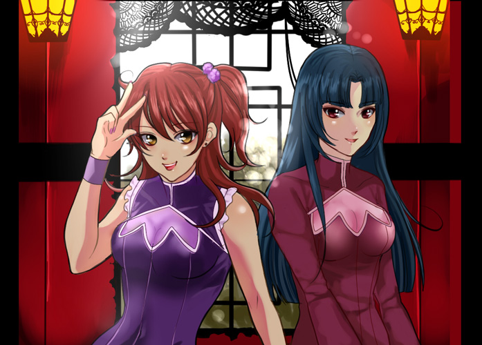 ask, bad_id, black_hair, blue_hair, dress, frills, gundam, gundam_00