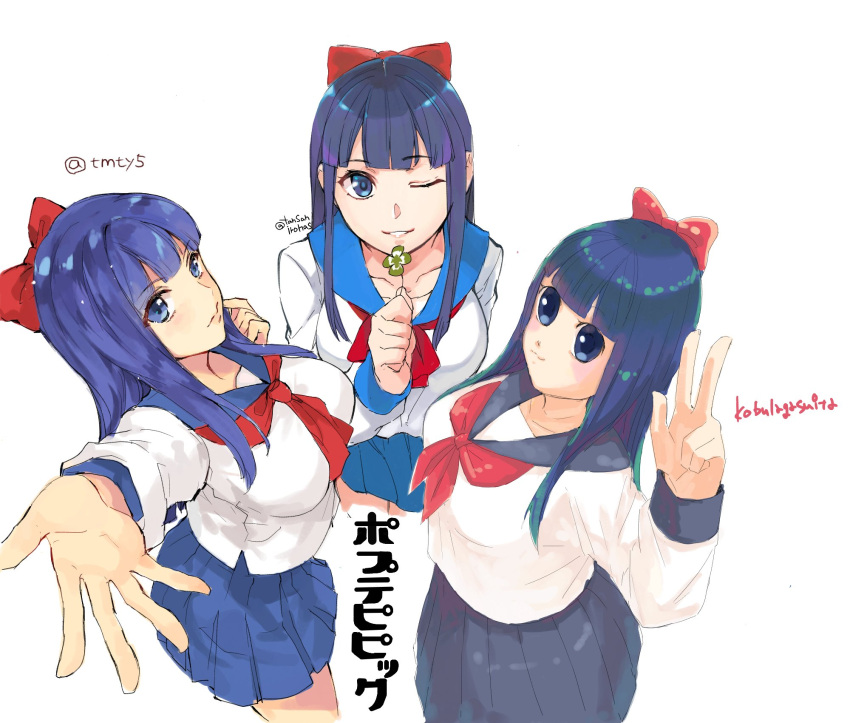 1girl, :3, ;d, arm_up, bangs, blue_eyes, blue_hair, blue_sailor_collar