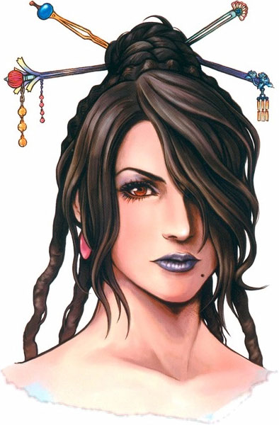 1girl, black_hair, closed_mouth, eyelashes, eyeshadow, female, final_fantasy, final_fantasy_x