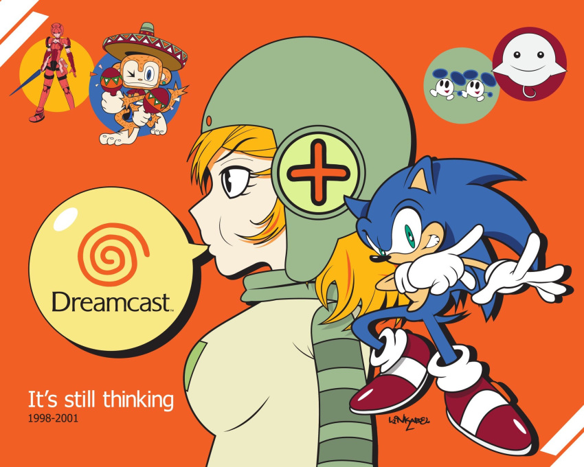 anniversary, chu_chu_rocket, game_console, green_eyes, grin, gum_(jsr), highres, hucaseal