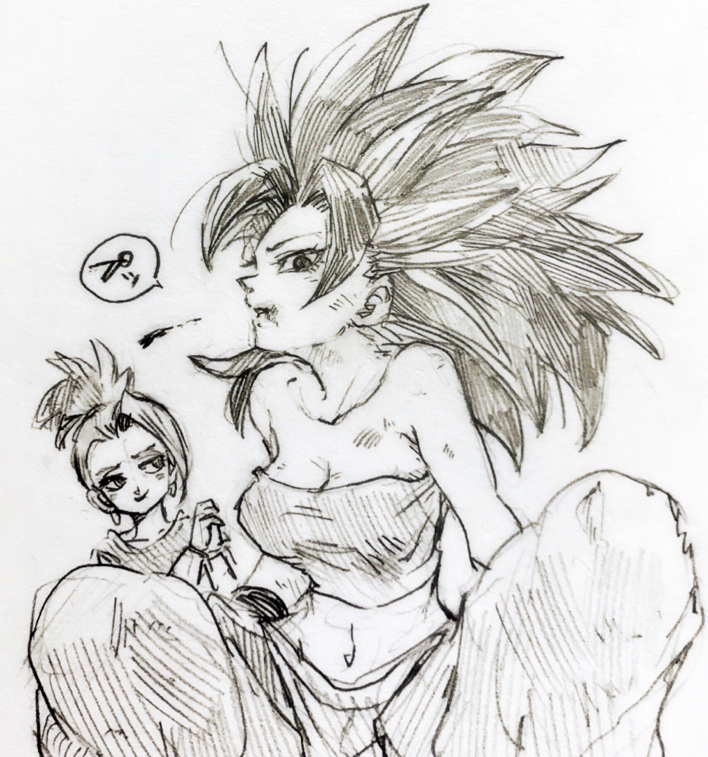 2girls, bare_shoulders, black_eyes, black_hair, caulifla, dirty, dirty_clothes, dirty_face