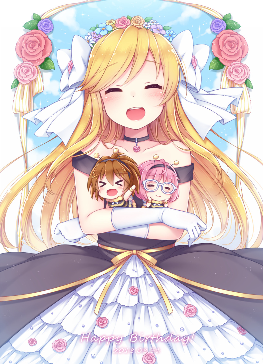 >_<, 2018, 3girls, :3, :d, =_=, akesaka_serina, bangs