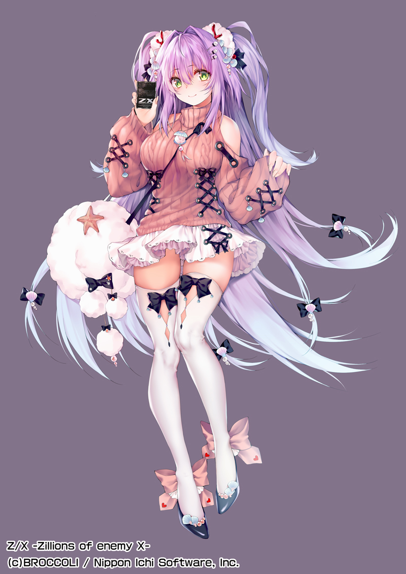 1girl, bag, black_bow, bow, copyright_name, full_body, green_eyes, grey_background