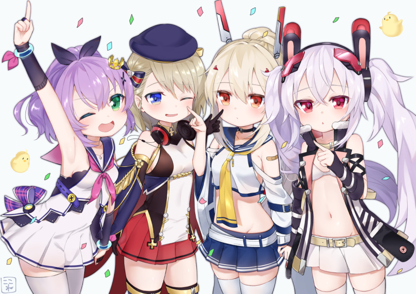 4girls, ;d, animal_ears, arm_up, ayanami_(azur_lane), azur_lane, bandaid, bangs