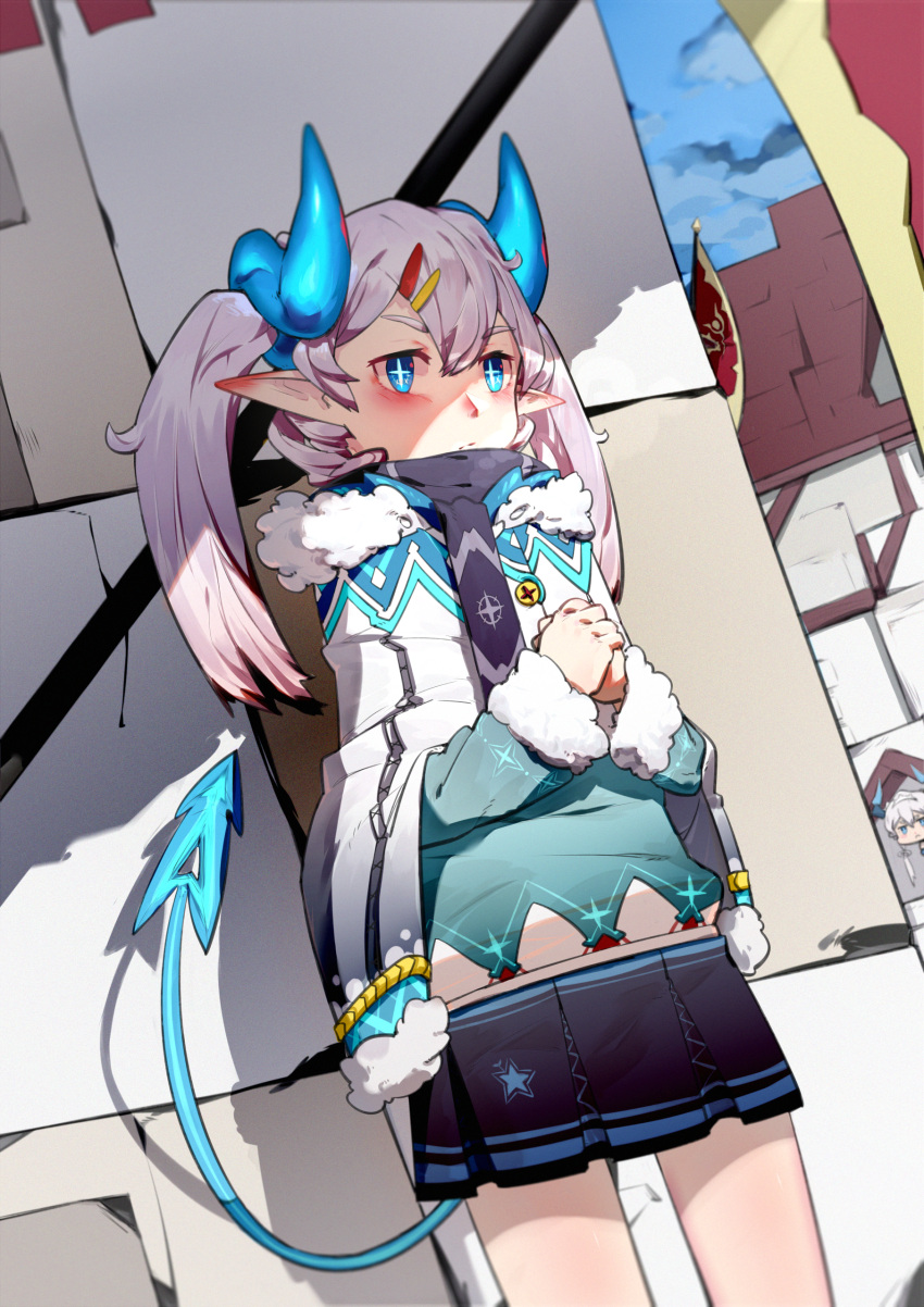 2girls, absurdres, chiliarch_(elsword), demon_girl, demon_horns, demon_tail, elsword, eyebrows_visible_through_hair