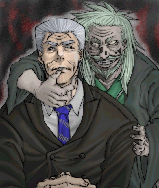 crazy_eyes, facial_hair, formal, grin, kaiji, kazutaka_hyoudou, liver_spots, mustache, necktie, old, old_man, smile, suit, tanotsuku_daisuke, tonegawa_yukio, white_hair