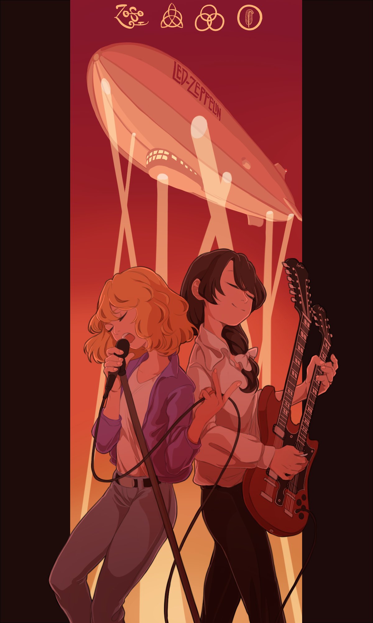 aircraft, alternate_costume, dirigible, gibson, gradient, gradient_background, guitar, highres