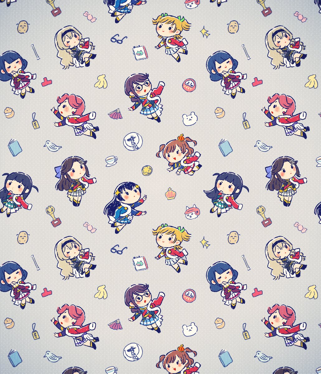 6+girls, aijou_karen, amulet, banana, baseball_helmet, baton, bear, bird