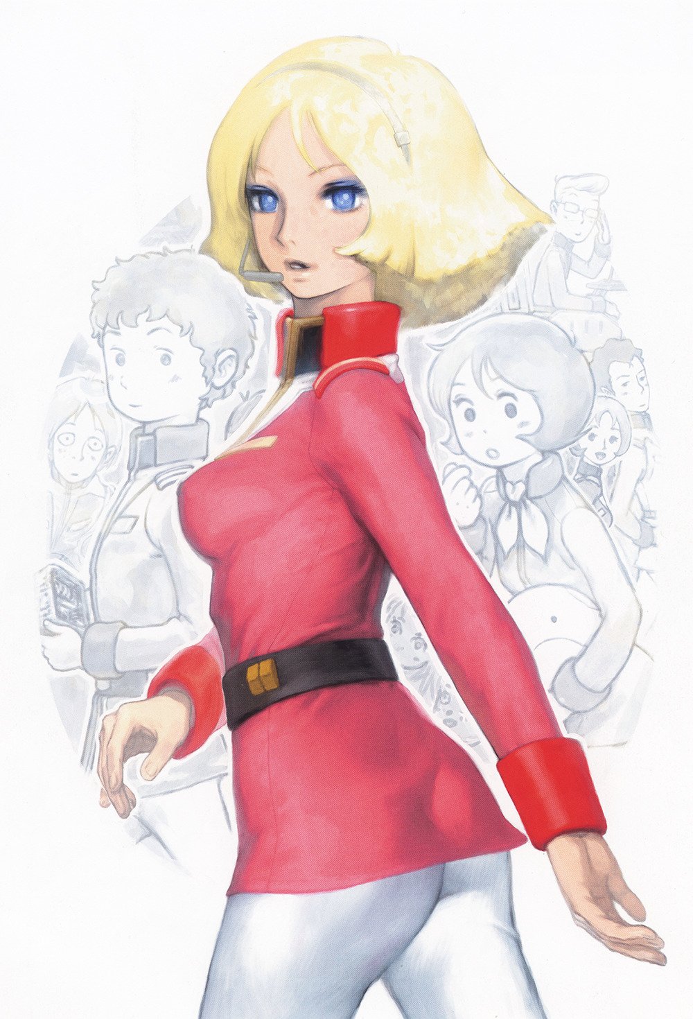 3girls, 4boys, amuro_ray, bad_id, bad_twitter_id, blonde_hair, blue_eyes, breasts