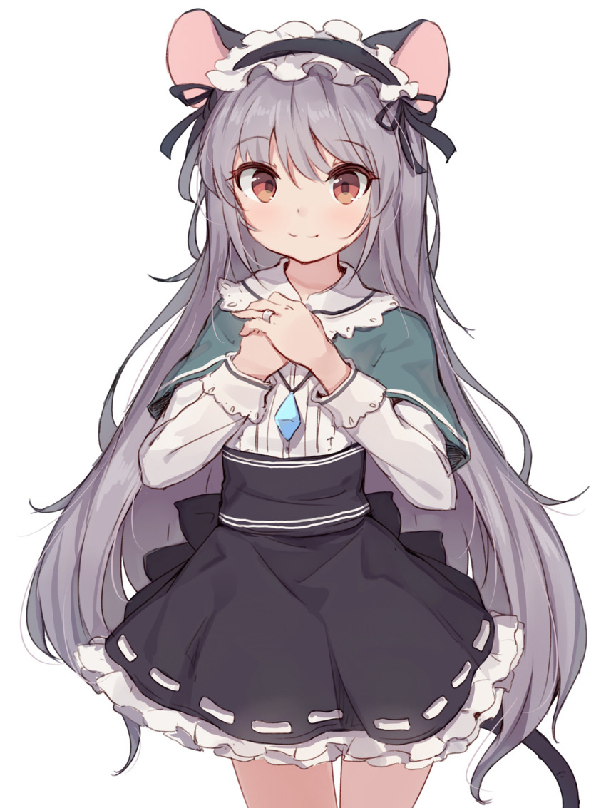 1girl, :3, adapted_costume, alternate_hair_length, alternate_hairstyle, animal_ears, black_skirt, brown_eyes