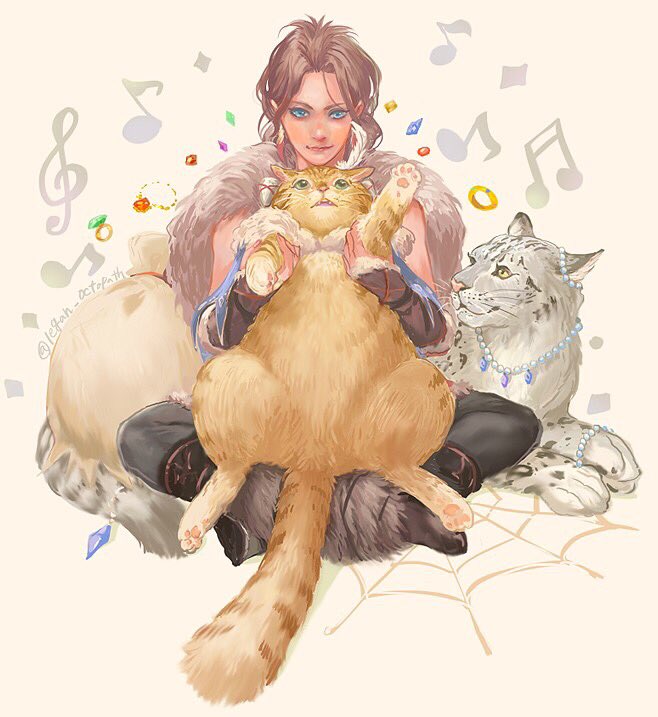 1girl, animal, blonde_hair, braid, braided_ponytail, cat, e_f_regan826, fur_trim