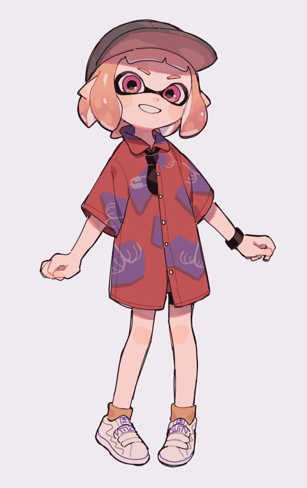 1girl, baseball_cap, black_hat, black_neckwear, clenched_hands, collared_shirt, commentary, domino_mask