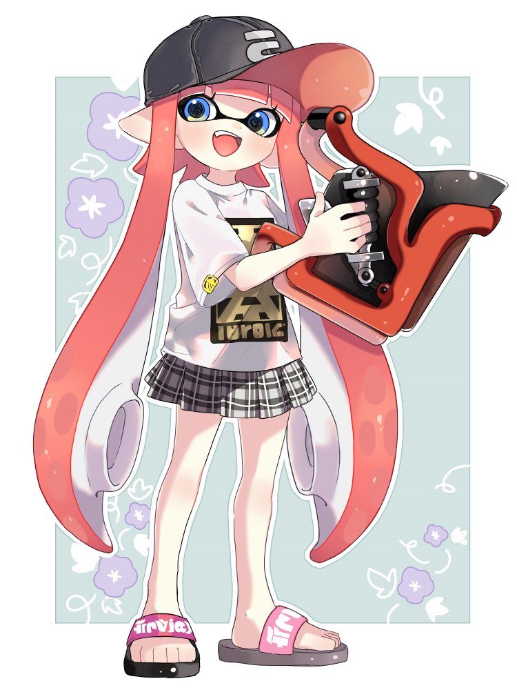1girl, bangs, baseball_cap, black_hat, blue_eyes, blunt_bangs, commentary, domino_mask