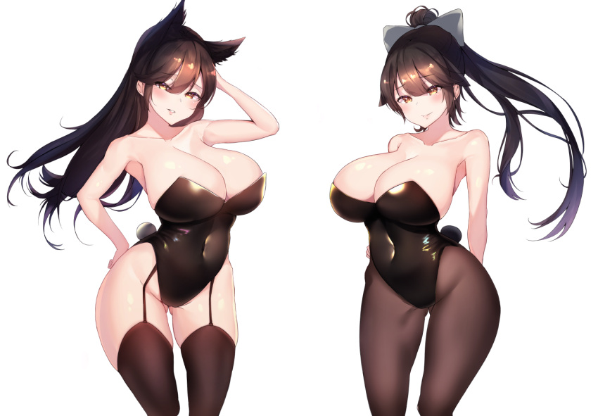 animal_ears, atago_(azur_lane), azur_lane, black_hair, blush, breasts, bunny_girl, bunnysuit
