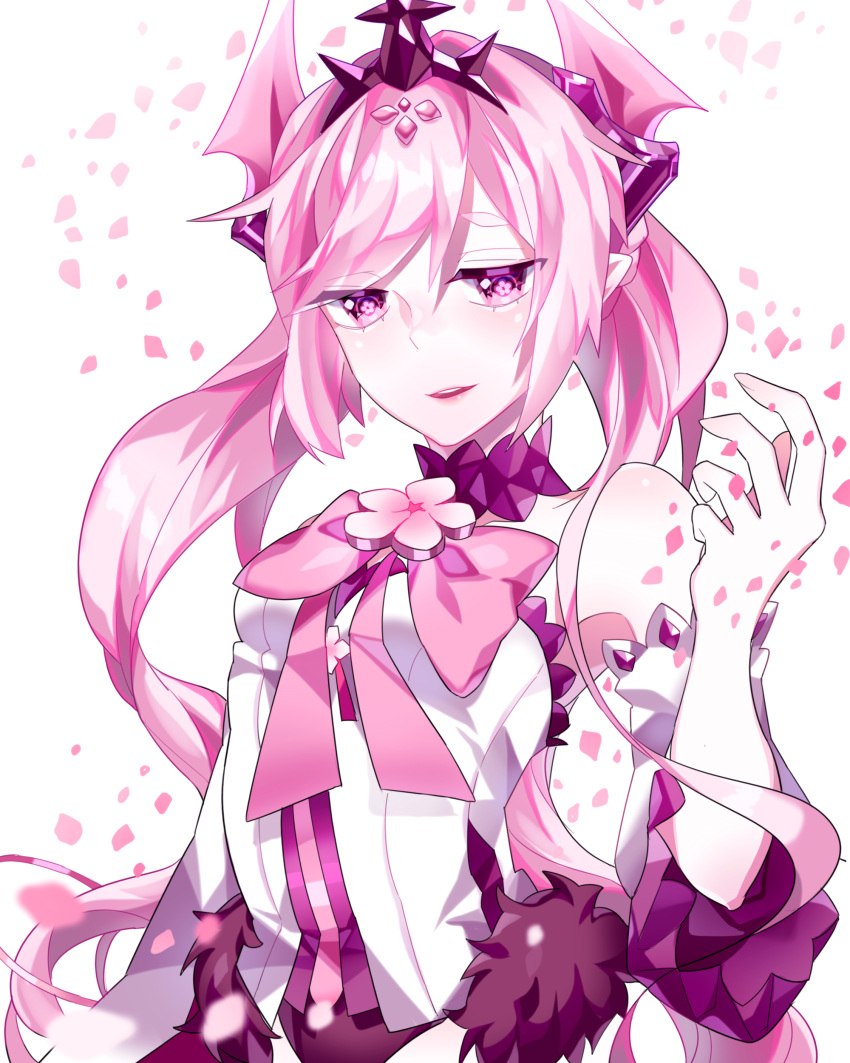 1girl, absurdres, bare_shoulders, cherry_blossoms, chuki_(lydia), collarbone, crown, demon_girl