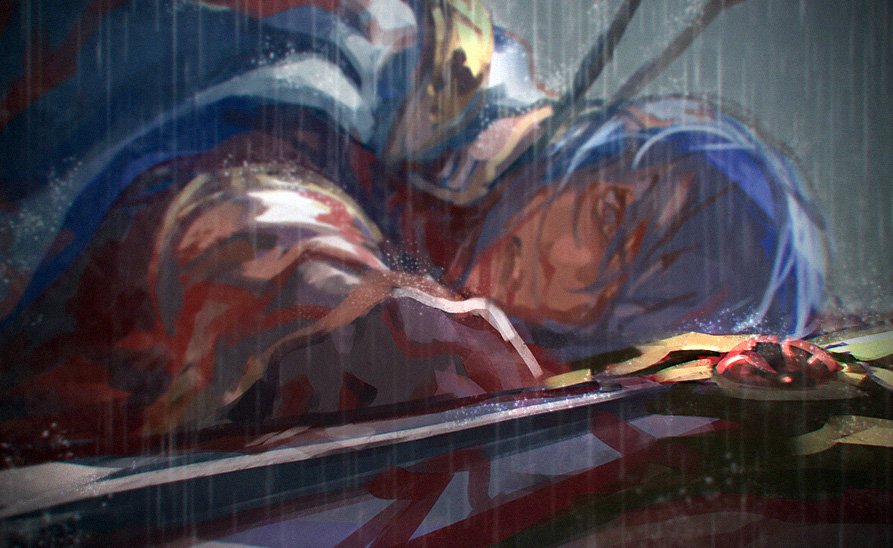 1boy, blood, blood_on_face, blood_splatter, bloody_clothes, bloody_weapon, blue_eyes, blue_hair