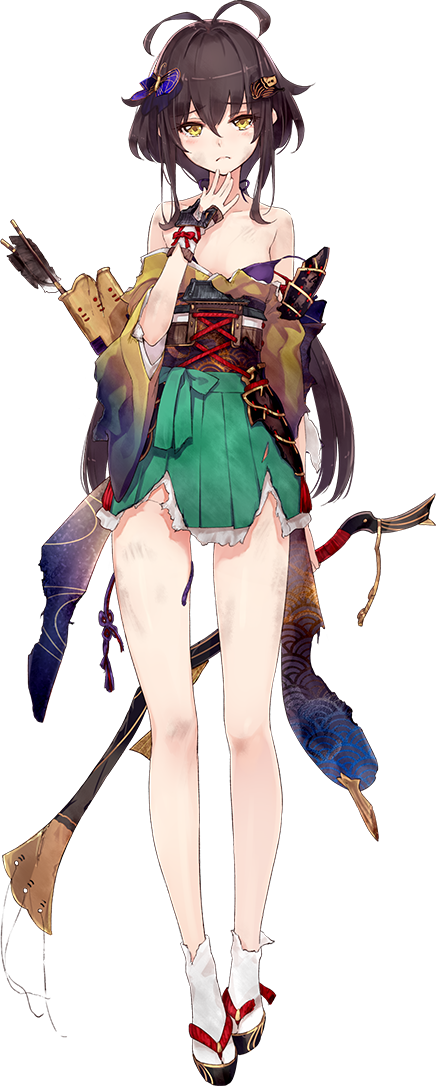 1girl, antenna_hair, arrow, bare_shoulders, bow_(weapon), bra, broken_bow, brown_hair
