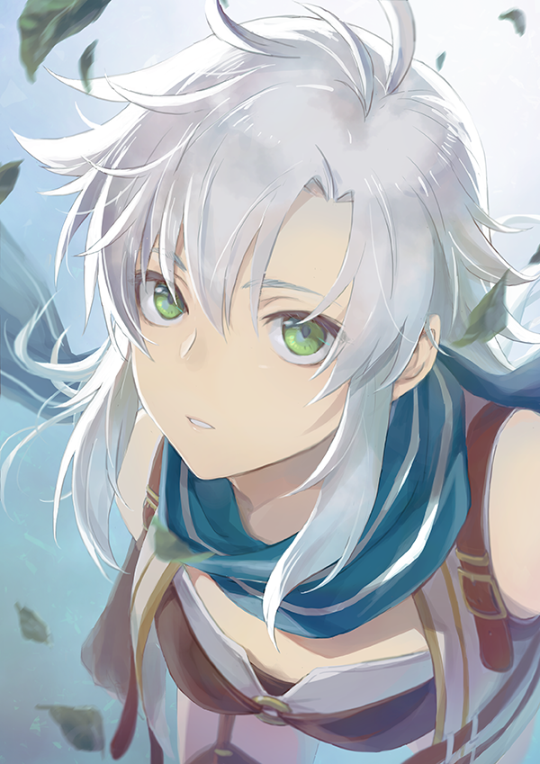 1girl, breasts, eiyuu_densetsu, fie_claussell, green_eyes, isa_(peien516), leaf, long_hair