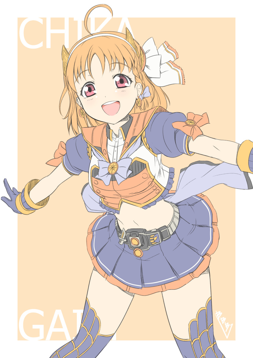 1girl, absurdres, ahoge, bangs, belt, braid, bunji, character_name