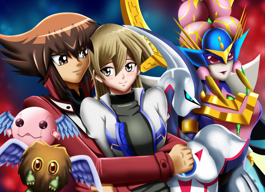 1boy, 1girl, arms_behind_back, blonde_hair, blush, brown_eyes, brown_hair, couple