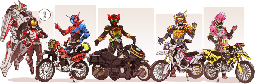 !, 5boys, armor, autovajin, ground_vehicle, highres, kamen_rider, kamen_rider_555