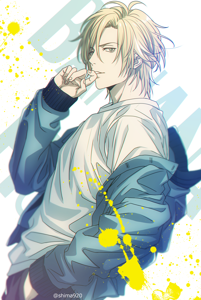 1boy, ash_lynx, banana_fish, blonde_hair, green_eyes, hood, hoodie, mashima_shima