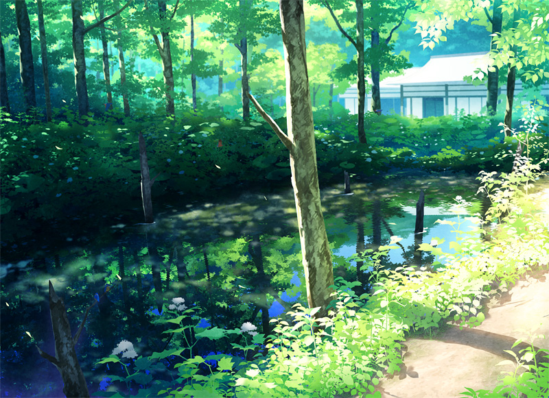 day, forest, house, nature, no_humans, original, outdoors, reflection