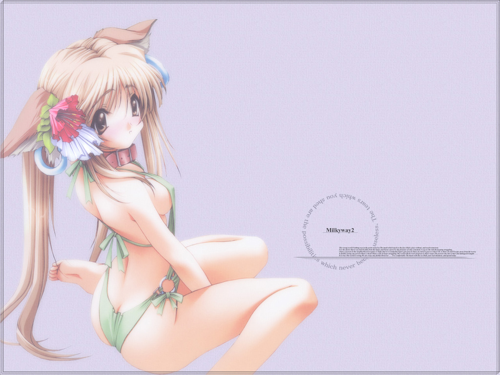 1024x768, animal_ears, ass, back, bangs, barefoot, between_thighs, blonde_hair