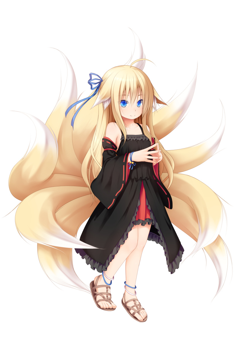 1girl, absurdres, ahoge, animal_ears, bangs, bell, black_dress, blue_eyes