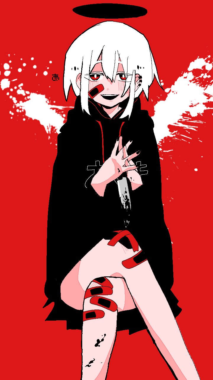 1girl, :d, bandaid, bandaid_on_face, bandaid_on_knee, bandaid_on_leg, bangs, black_jacket