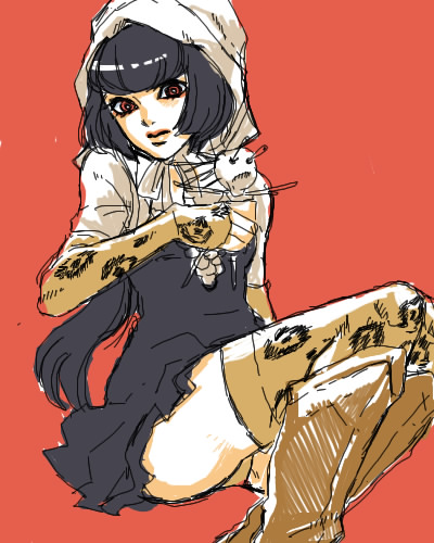 boots, doll, hood, jojo_no_kimyou_na_bouken, long_hair, lowres, oekaki, panties