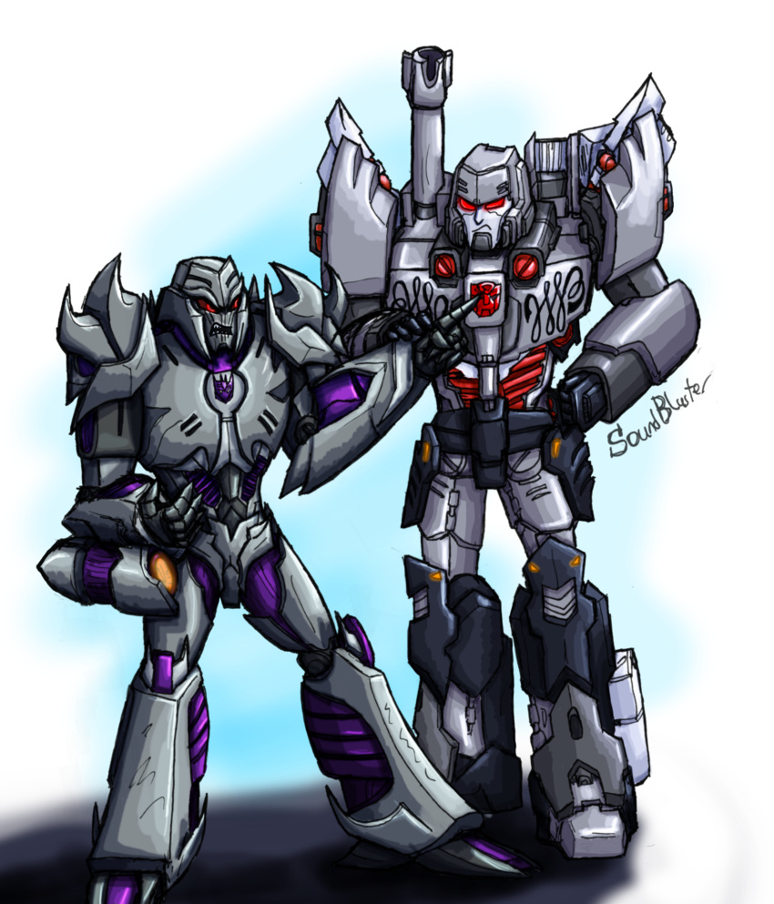 2boys, arm_cannon, artist_name, autobot, cannon, character_request, decepticon, deviantart_username