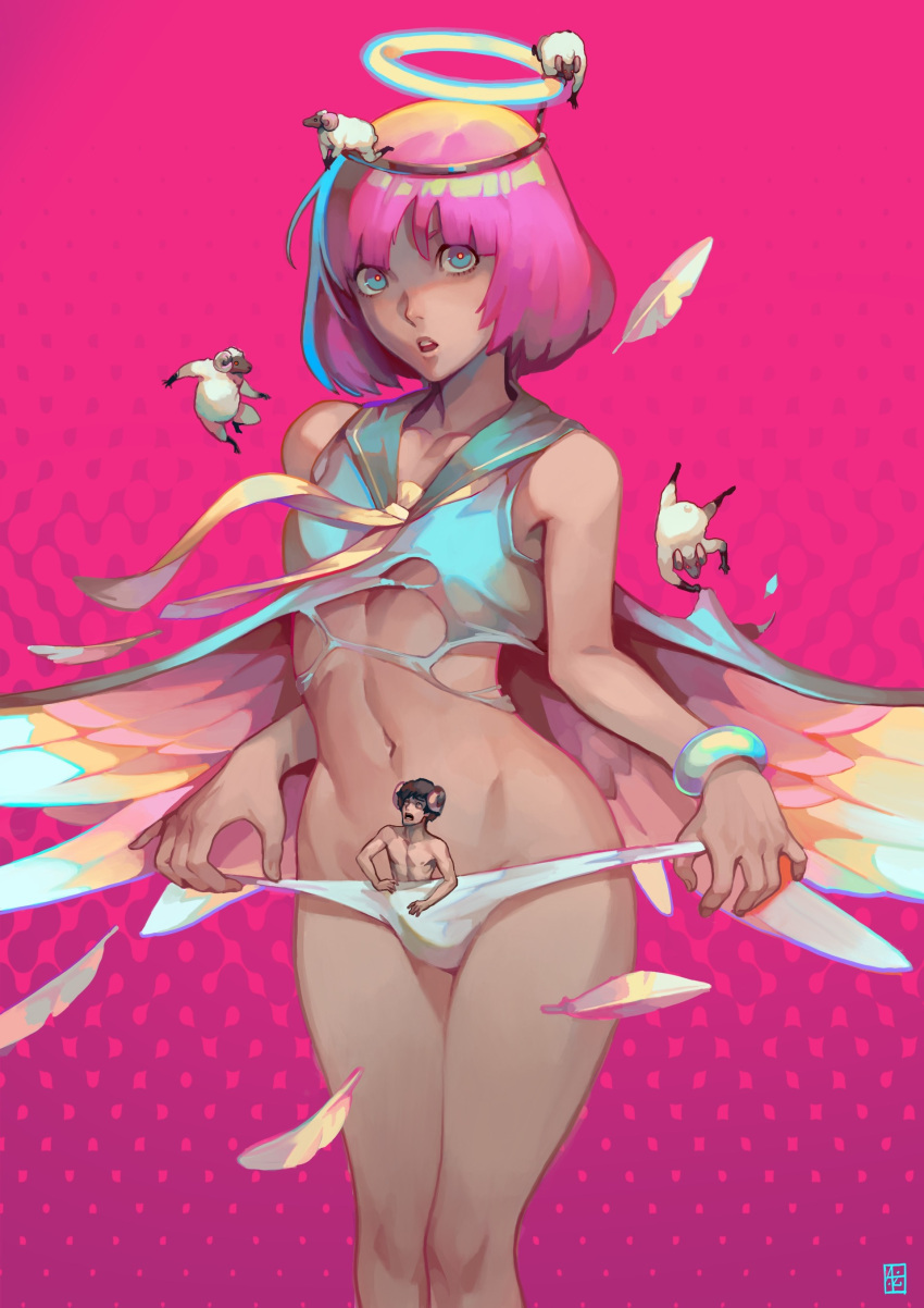 1boy, 1girl, androgynous, bangs, blue_eyes, bracelet, catherine, catherine:_full_body