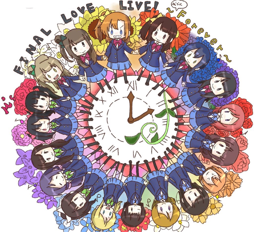 >_<, 6+girls, :3, :d, ;p, ayase_eli, black_eyes, black_hair