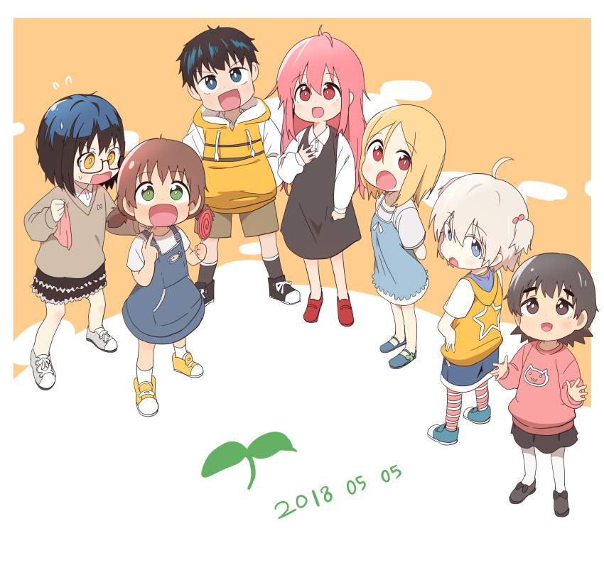 1boy, 6+girls, absurdres, black_hair, blonde_hair, blue_eyes, brown_eyes, brown_hair