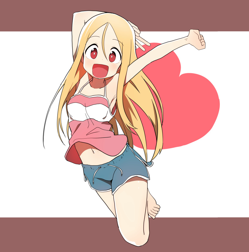 1girl, absurdres, barefoot, blonde_hair, bural_chingu, highres, jumping, lee_ji-min