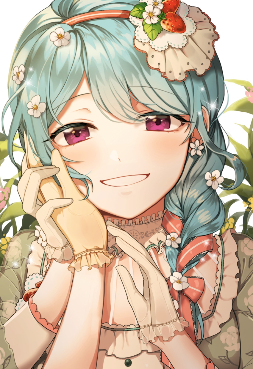 1girl, alternate_hairstyle, bang_dream!, bangs, bari_dal, blue_hair, braid, earrings